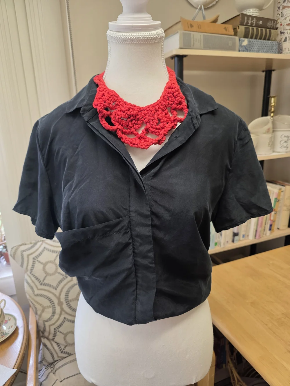 Kate Spade Saturday Silk Black Women's Short-Sleeve Button Front Top One Pocket